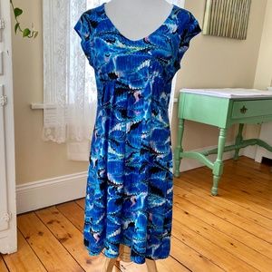 Karina Dress - Bright Blue Swirl Print S/M